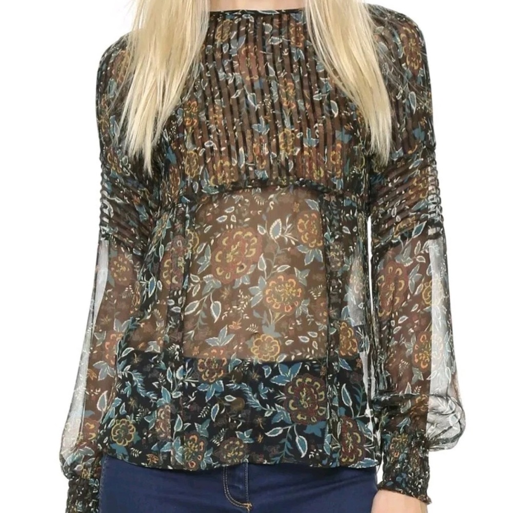 Veronica Beard 100% Silk Sz 8Chiffon Tooley Pintuck Blouse Smocked Retail $450